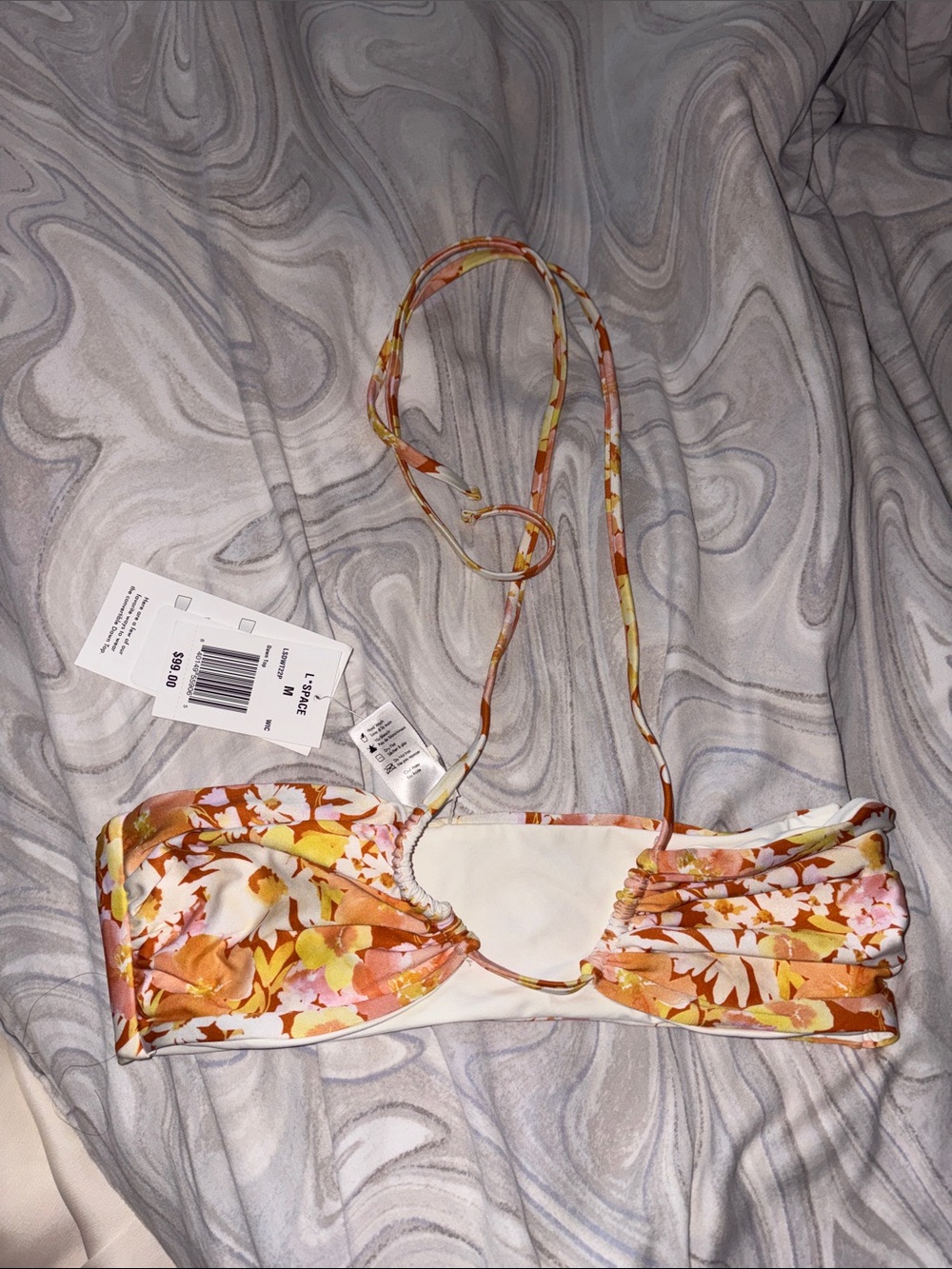 L* Space Floral Bandeau Bikini Top - Orange, Yellow & Pink
